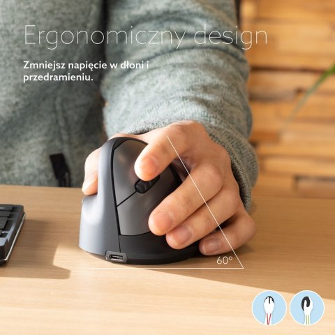 Ergonomiczna mysz R-Go Pele HE lewa Bluetooth sidabrina