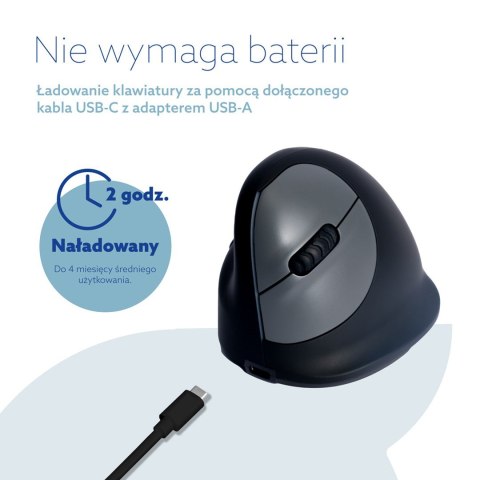 Ergonomiczna mysz R-Go Pele HE lewa Bluetooth sidabrina