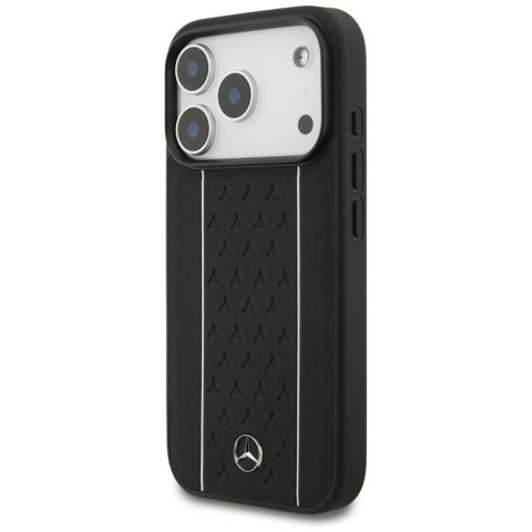 Etui Mercedes Leather Star Pattern Stripes MagSafe do iPhone 17 Pro czarny