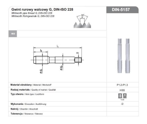 GWINTOWNIK G 1/2" NGRA/2 DIN-5157 HSS