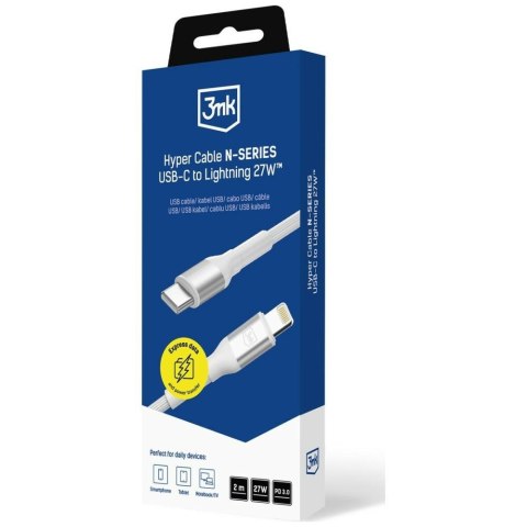 Kabel 3MK Hyper Cable N-SERIES USB-C do Lightning 2m 9V/3A 27W biały