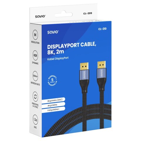 SAVIO KABEL DISPLAYPORT 2.1 2M CL-210