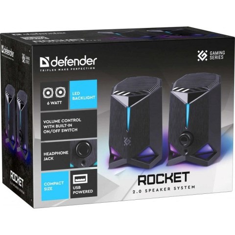 DEFENDER GŁOŚNIKI ROCKET 2.0 6W LED USB CZARNE 65094