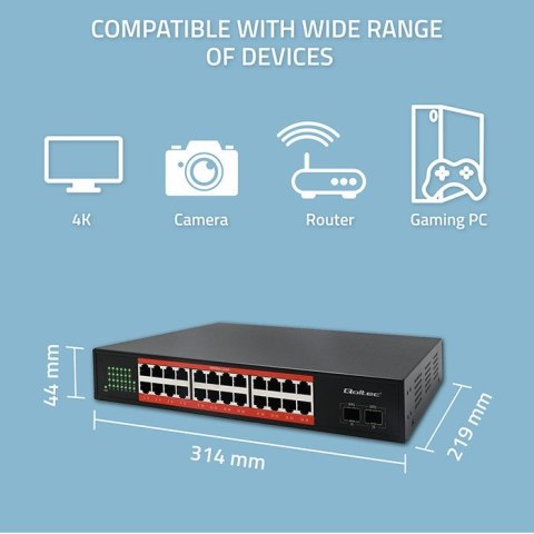 Qoltec Przełącznik sieciowy SWITCH Gigabit Ethernet | 24x RJ45 | 2x SFP | 1000 Mb/s