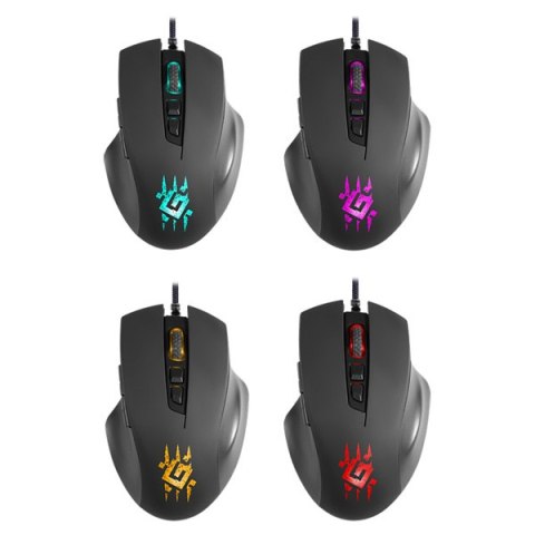 Defender Mysz Wolverine GM-700L RGB, 12800DPI, optyczna, 6kl., przewodowa USB, czarna, do gry, podświetlona