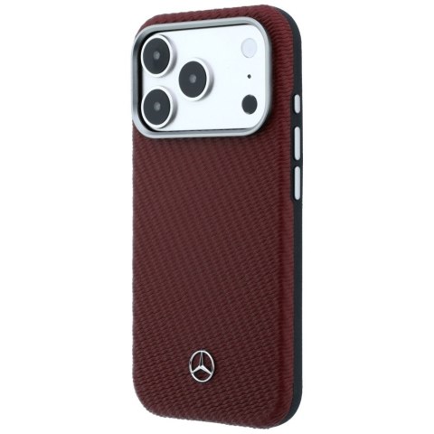 Etui Mercedes Leather Semi Wrap Wood Effect MagSafe do iPhone 17 Pro czerwony