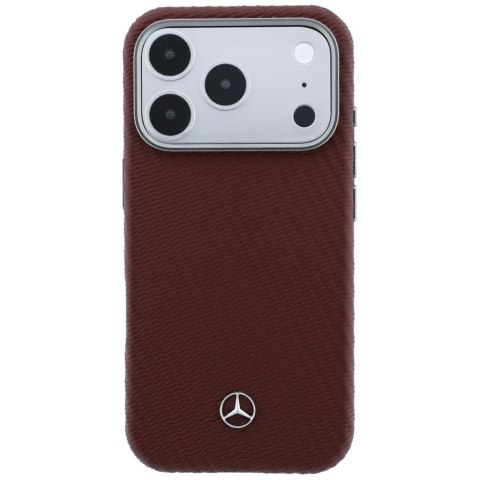 Etui Mercedes Leather Semi Wrap Wood Effect MagSafe do iPhone 17 Pro czerwony