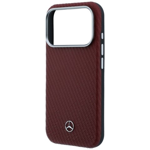 Etui Mercedes Leather Semi Wrap Wood Effect MagSafe do iPhone 17 Pro czerwony