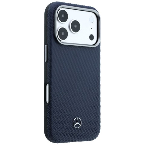 Etui Mercedes Leather Semi Wrap Wood Effect MagSafe do iPhone 17 Pro granatowy