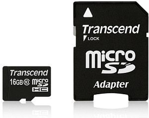 SD microSD Card 16GB Transcend SDHC UHS1 w/adapter