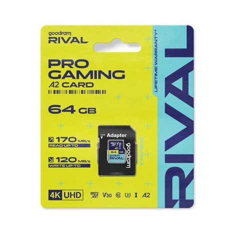 GOODRAM microSDXC 64GB V30 A2 UHS I U3 RIVAL + adapter
