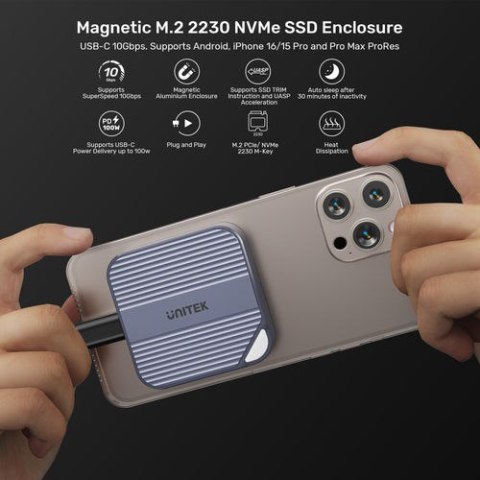 Obudowa dysku Unitek magnetyczna SolidForce Reefer USB-C do M.2 SSD (NVMe/SATA)