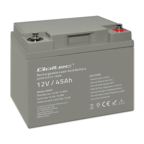 Qoltec Akumulator AGM | 12V | 45Ah | max 540A