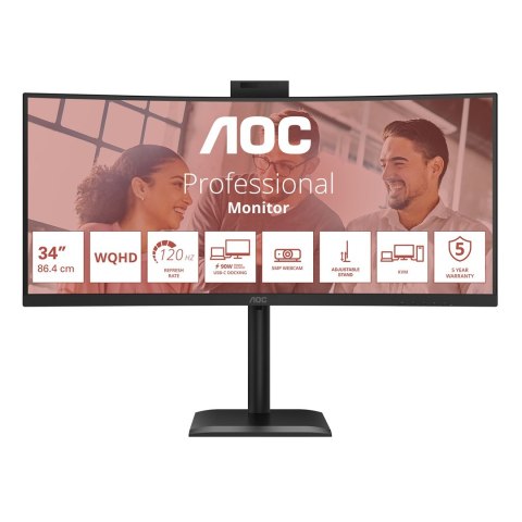 Monitor AOC 86,3 cm (34") CU34E4CW 21:09 2xHDMI+DP+USB-C+Webcam Curv.