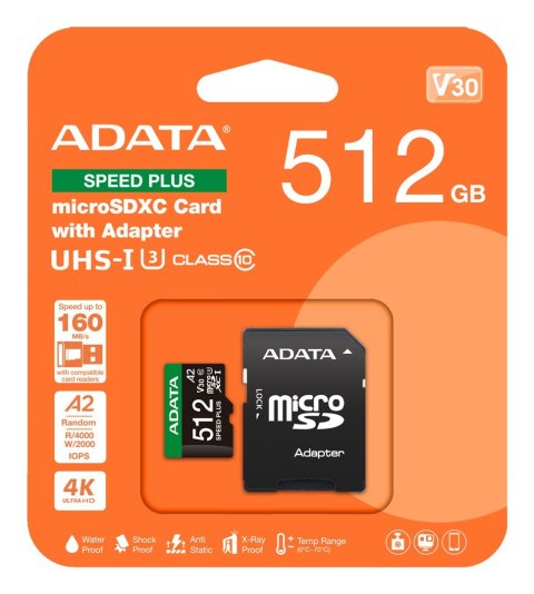 ADATA Speed Plus MicroSDXC 512 GB Class 3 UHS-I/U3 A2 V30