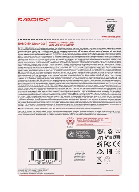 Sandisk Ultra Go microSD UHS-I 128GB MicroSD 190MB/s(R)