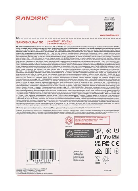 Sandisk Ultra Go microSD UHS-I 64GB MicroSD 140MB/s(R)