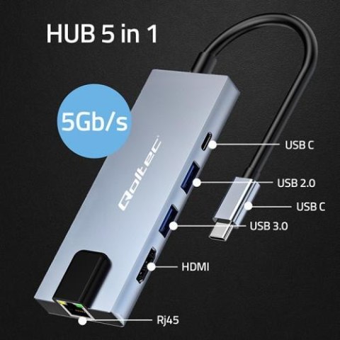 Hub Adapter USB-C 5w1 Qoltec