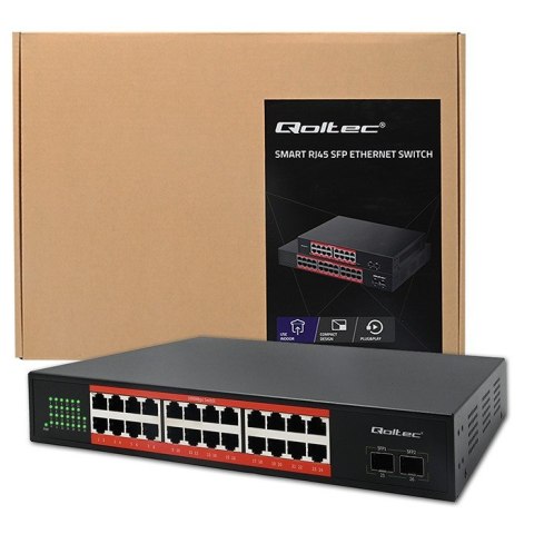 Qoltec Przełącznik sieciowy SWITCH Gigabit Ethernet | 24x RJ45 | 2x SFP | 1000 Mb/s (OUTLET)