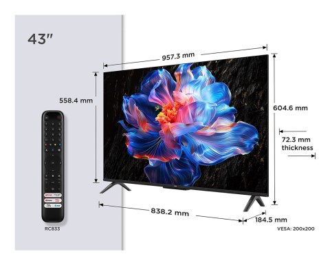 Telewizor TCL 43P6K LED 43" 4K Ultra HD Google TV Dolby Digital DVB-T2 Metaliczny