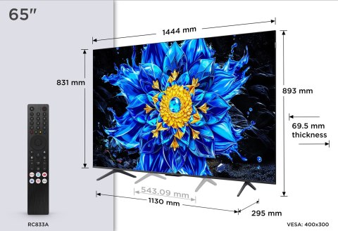 Telewizor TCL 65P8L QLED 65" 4K Ultra HD 144Hz Google TV Dolby Atmos Czarny
