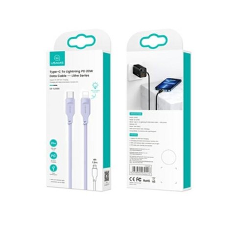 USAMS Kabel USB-C na Lightning PD Fast Charging 1,2m 20W Lithe Series purpurowy/purple SJ566USB03 (US-SJ566)