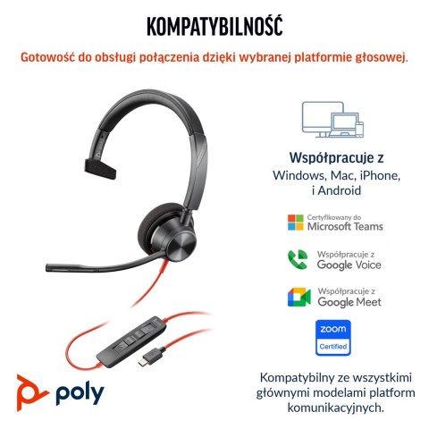 Słuchawki Poly Blackwire 3310 Mono Microsoft Teams USB-C