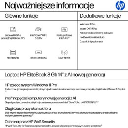 HP EliteBook 8 G1i Next Gen AI PC Copilot+ PC Intel Core Ultra 5 228V Laptop 35,6 cm (14