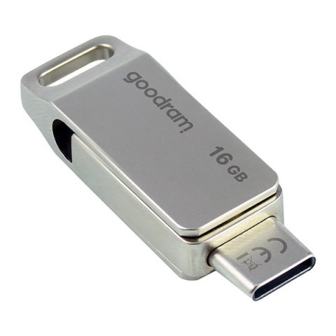 Goodram USB flash disk, USB 3.0, 16GB, ODA3, srebrny, ODA3-0160S0R11, USB A / USB C, z obrotową osłoną