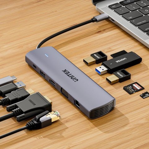 UNITEK D1113BGY01 huby i koncentratory 2 x USB 3.2 Gen 2 (3.1 Gen 2) Type-C 1000 Mbit/s Szary