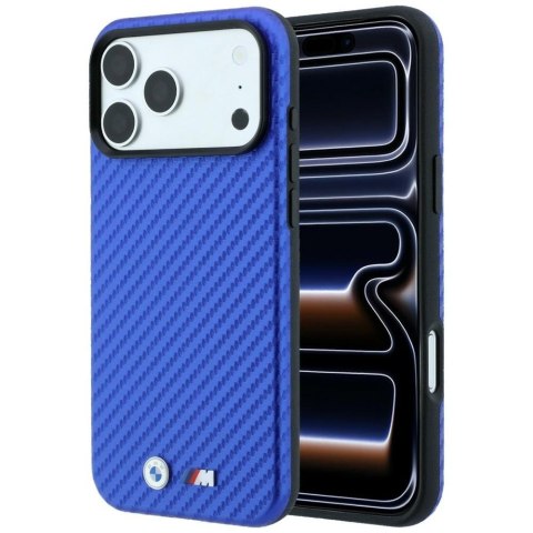 Etui BMW M Carbon Metal Logo MagSafe do iPhone 18 Pro / 17 Pro niebieski