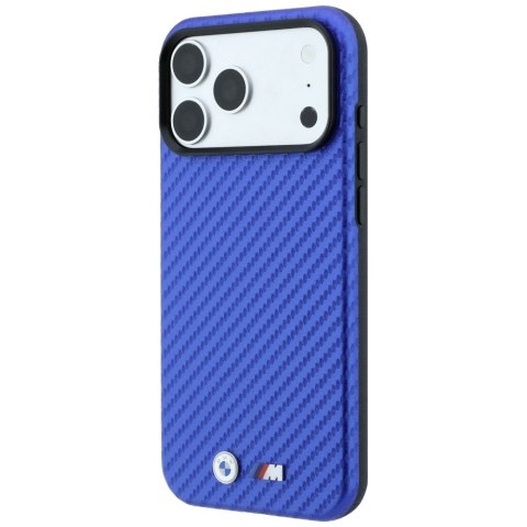 Etui BMW M Carbon Metal Logo MagSafe do iPhone 18 Pro / 17 Pro niebieski