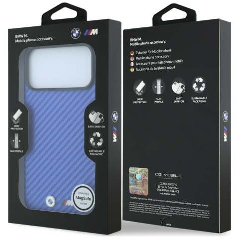 Etui BMW M Carbon Metal Logo MagSafe do iPhone 18 Pro / 17 Pro niebieski