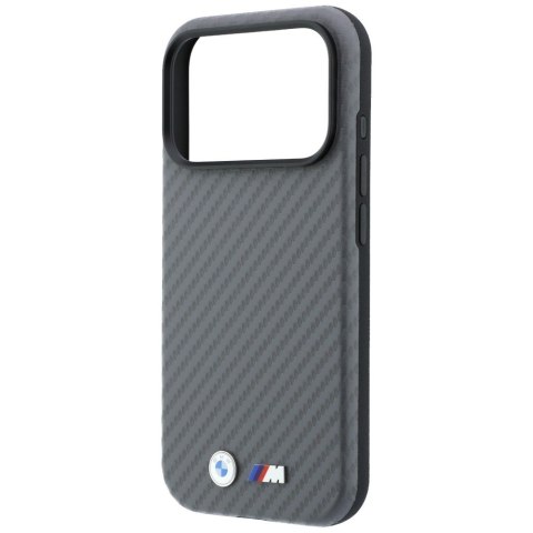 Etui BMW M Carbon Metal Logo MagSafe do iPhone 18 Pro / 17 Pro szary