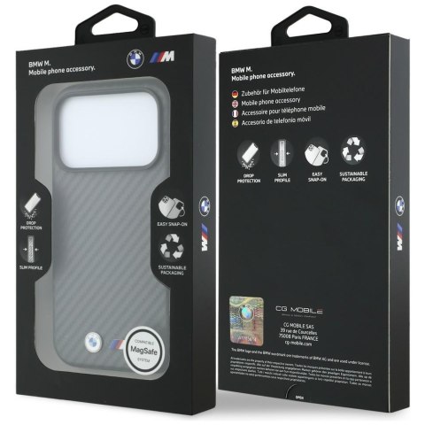 Etui BMW M Carbon Metal Logo MagSafe do iPhone 18 Pro / 17 Pro szary