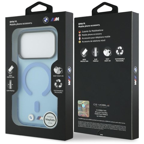 Etui BMW M IML Frosted Metal Logo & Trims MagSafe do iPhone 18 Pro / 17 Pro niebieski