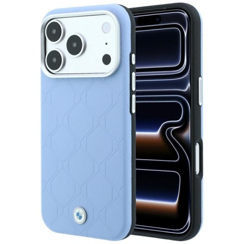 Etui BMW Sign Deboss Quilted Metal Logo MagSafe do iPhone 18 Pro / 17 Pro niebieski