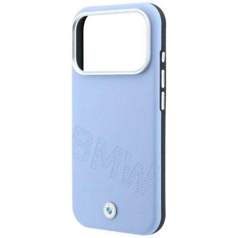 Etui BMW Sign Inclined Deboss Letters MagSafe do iPhone 18 Pro / 17 Pro niebieski