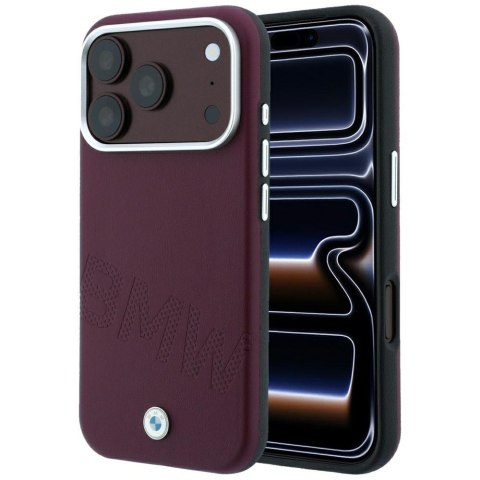 Etui BMW Sign Inclined Deboss Letters MagSafe do iPhone 18 Pro Max / 17 Pro Max bordowy