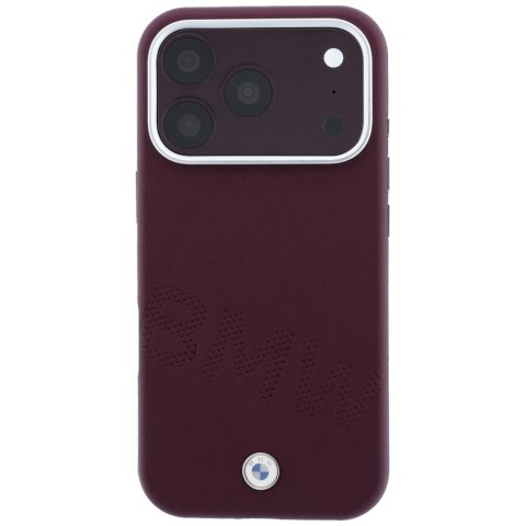Etui BMW Sign Inclined Deboss Letters MagSafe do iPhone 18 Pro Max / 17 Pro Max bordowy