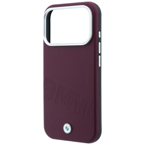 Etui BMW Sign Inclined Deboss Letters MagSafe do iPhone 18 Pro Max / 17 Pro Max bordowy
