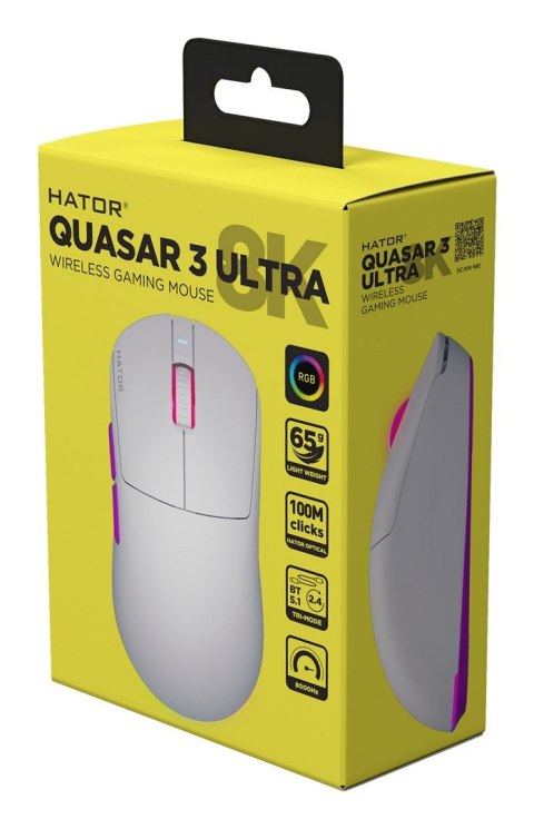 Mysz dla graczy Hator Quasar 3 Ultra 8K Wireless biała