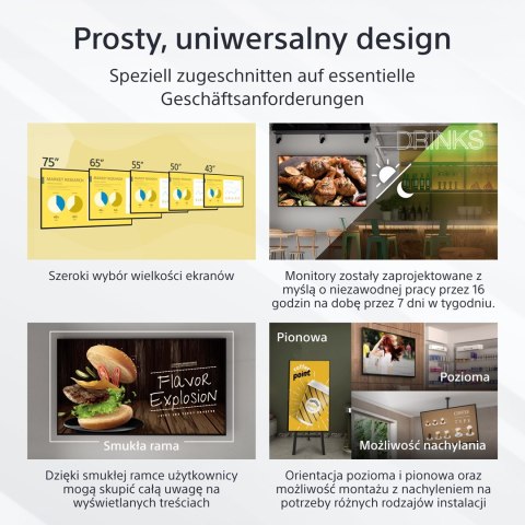 Sony FW-50EZ20L signage display Płaski panel Digital Signage 127 cm (50") LED Wi-Fi 350 cd/m2 4K Ultra HD Czarny Android 16/7