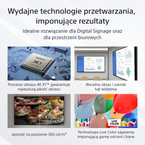 Sony FW-50EZ20L signage display Płaski panel Digital Signage 127 cm (50") LED Wi-Fi 350 cd/m2 4K Ultra HD Czarny Android 16/7