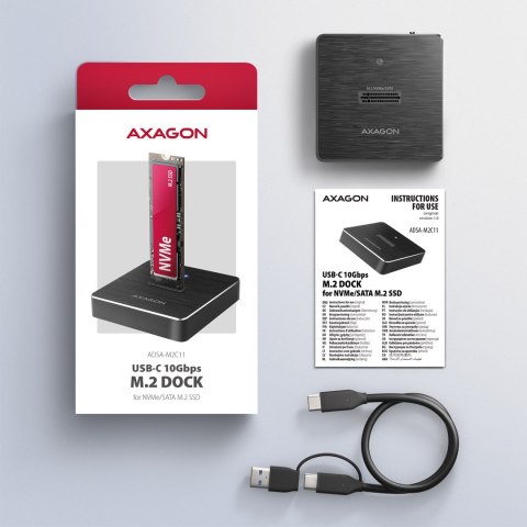 Axagon ADSA-M2C11 stacja dokująca do dysków twardych USB 3.2 Gen 2 (3.1 Gen 2) Type-C Czarny