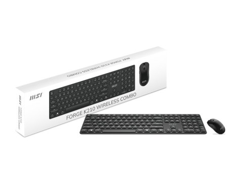 MSI FORGE K210 WIRELESS COMBO klawiatura Dołączona myszka Dom/Biuro USB Czarny