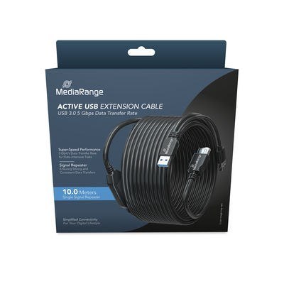MediaRange MRCS243 kabel USB USB 3.2 Gen 1 (3.1 Gen 1) 10 m 2 x USB A USB A 5 Gbit/s Czarny