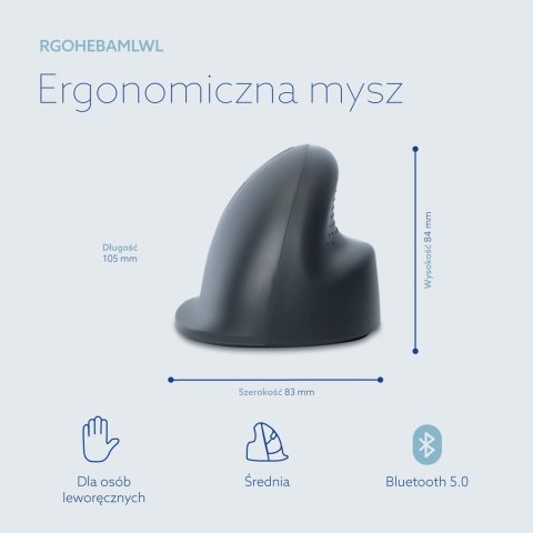 R-Go Tools Mysz pionowa R-Go HE Basic, mysz ergonomiczna, rozmiar medium (długość dłoni 165-185 mm), dla leworęcznych, Bluetooth