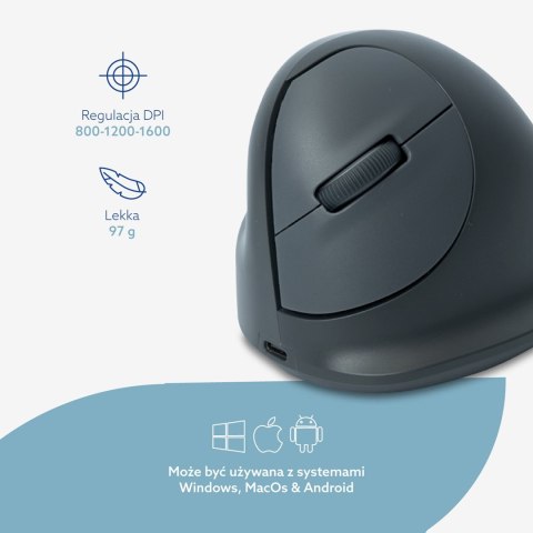 R-Go Tools Mysz pionowa R-Go HE Basic, mysz ergonomiczna, rozmiar medium (długość dłoni 165-185 mm), dla leworęcznych, Bluetooth
