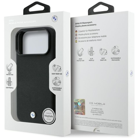 Etui BMW Kevlar Metal Logo MagSafe do iPhone 18 Pro / 17 Pro czarny